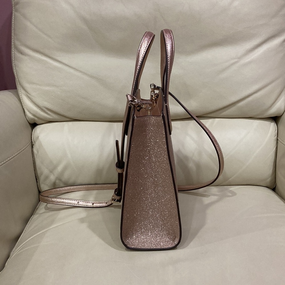 Kate Spade Rose Gold Tinsel Glitter Fabric Sparkle Satchel Purse Bag - Picture 10 of 14